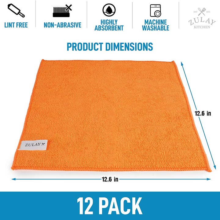 Zulay Kitchen - Wholesale Cleaning Cloth - 12-Pack Microfiber Cleaning Cloths – 12x12” Lint-Free2