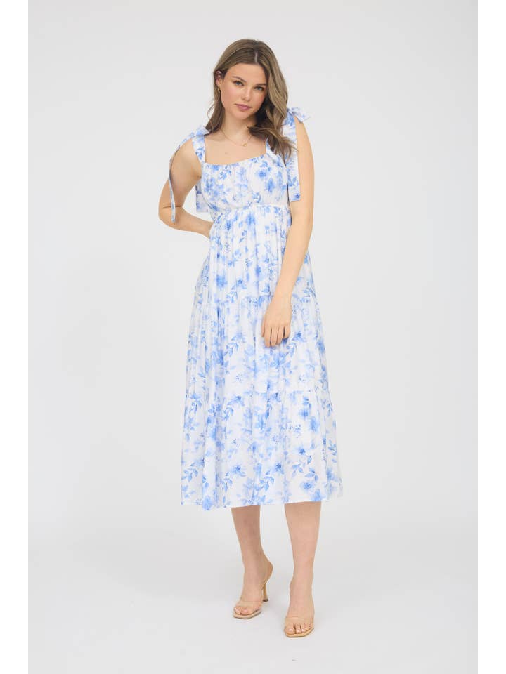 MINE - Wholesale Dress - Women's - FLORAL TIE STRAP TIERED MIDI DRESS