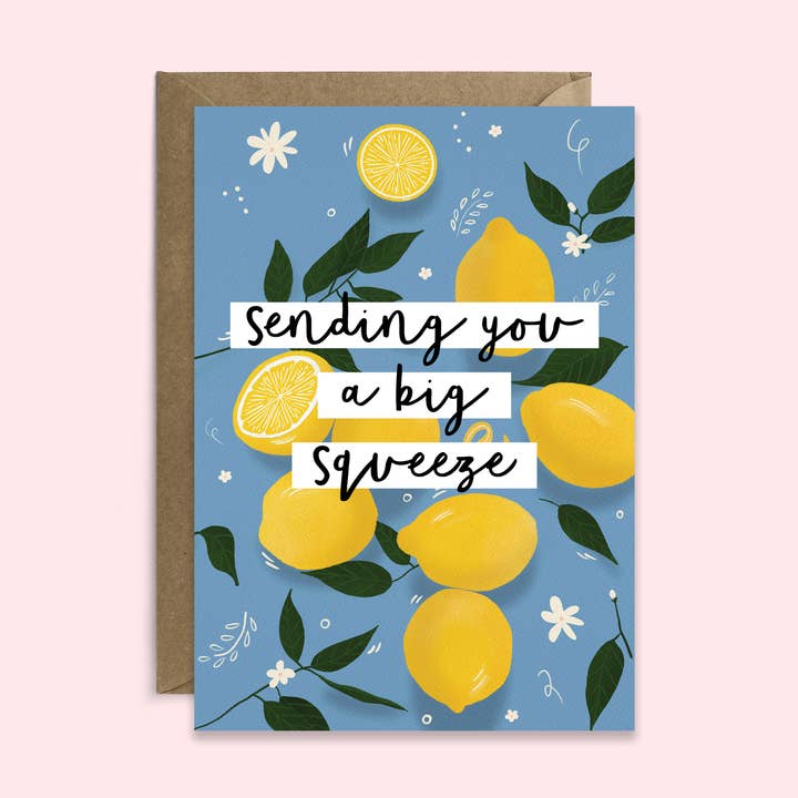 Ti mando una carta Big Squeeze | Lemon Thinking of You Card per la vendita all'ingrosso da parte di Tikkled Pink