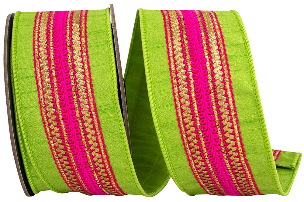 RELIANT RIBBON - Wholesale Ribbon - Gift Wrapping - Regal Stripe Fuchsia Trimming Dupioni Deluxe Wired Edge0
