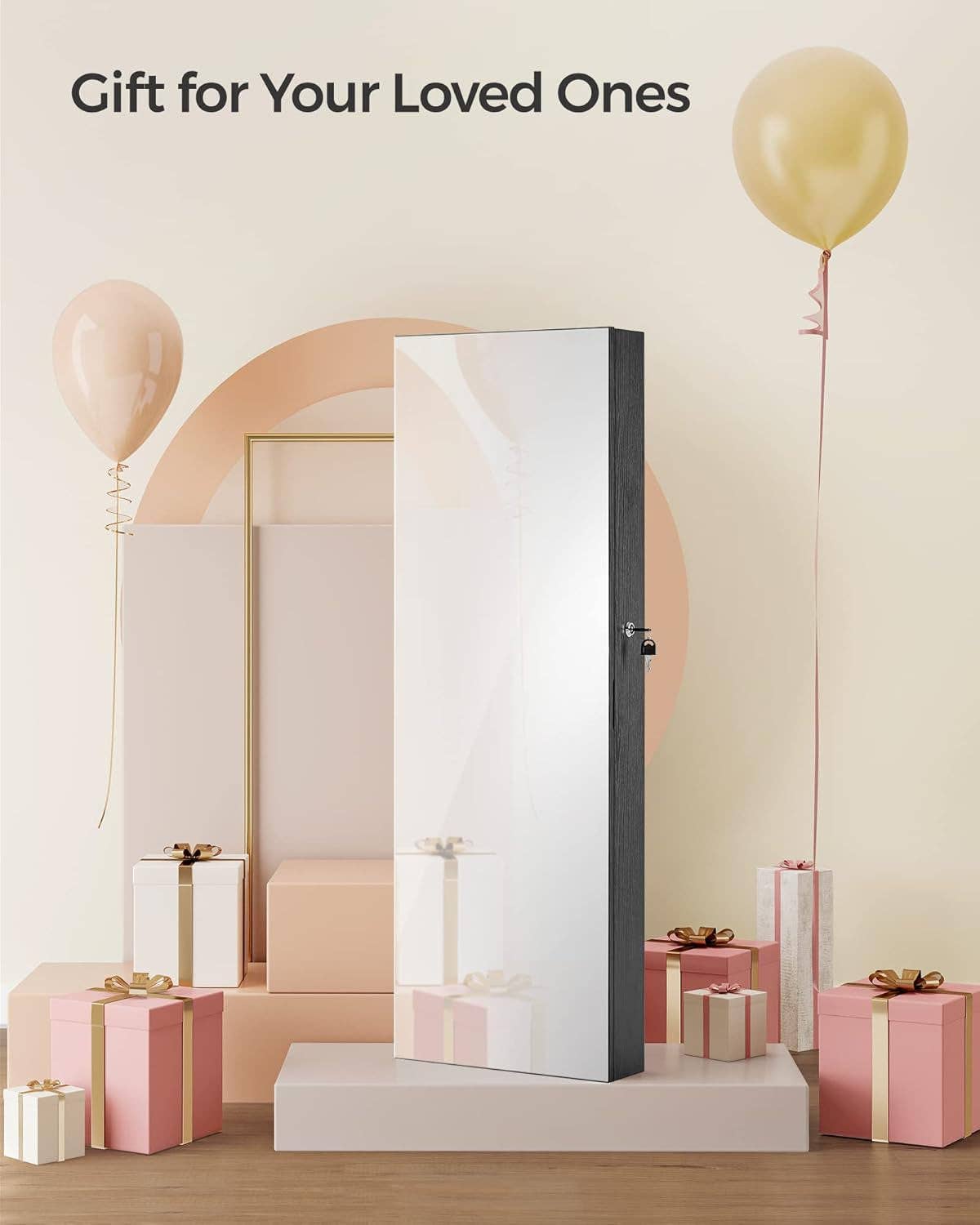 Black Mirror Jewelry Cabinet Armoire Wall Mounted Lockable for wholesale on Faire7