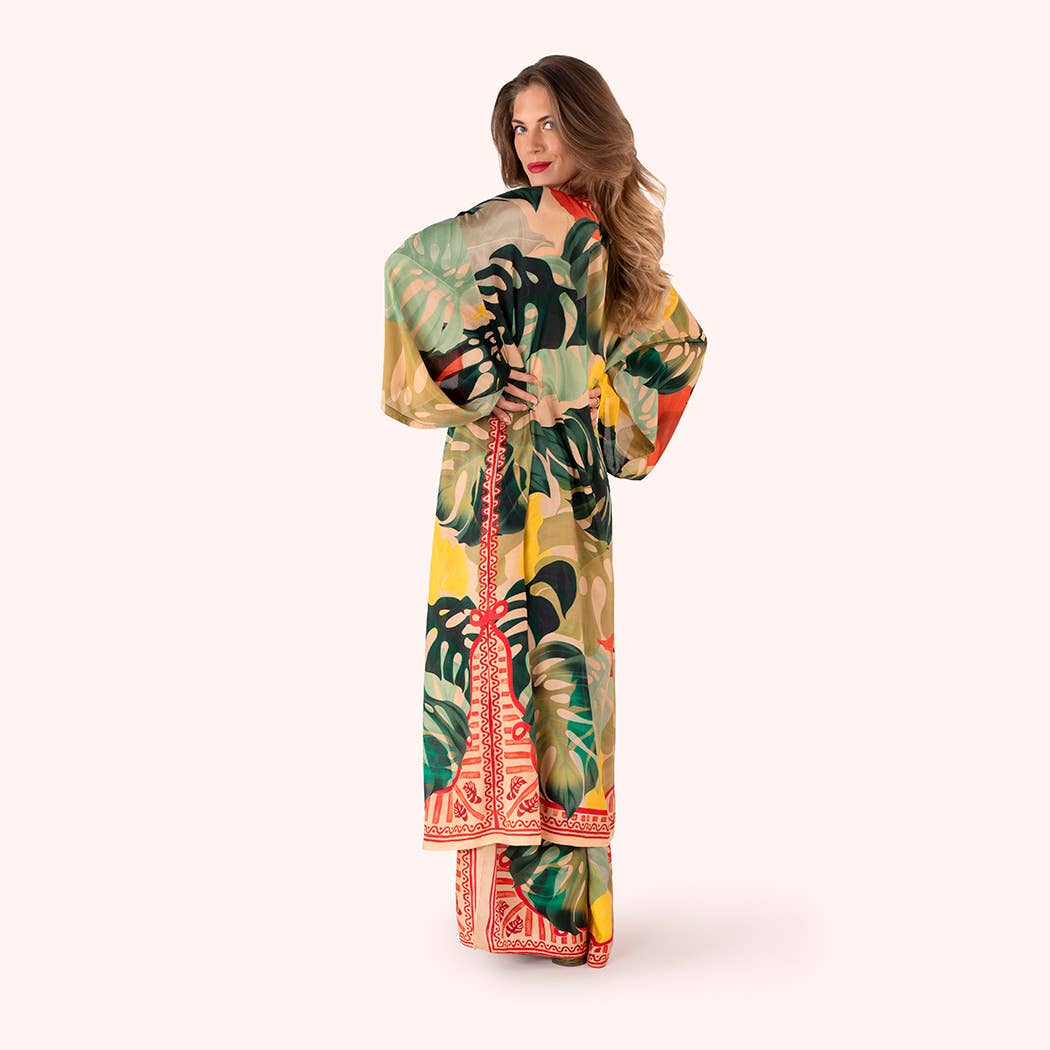 Green *SS26* Kimono Gown - Exotic Leaves for wholesale on Faire1
