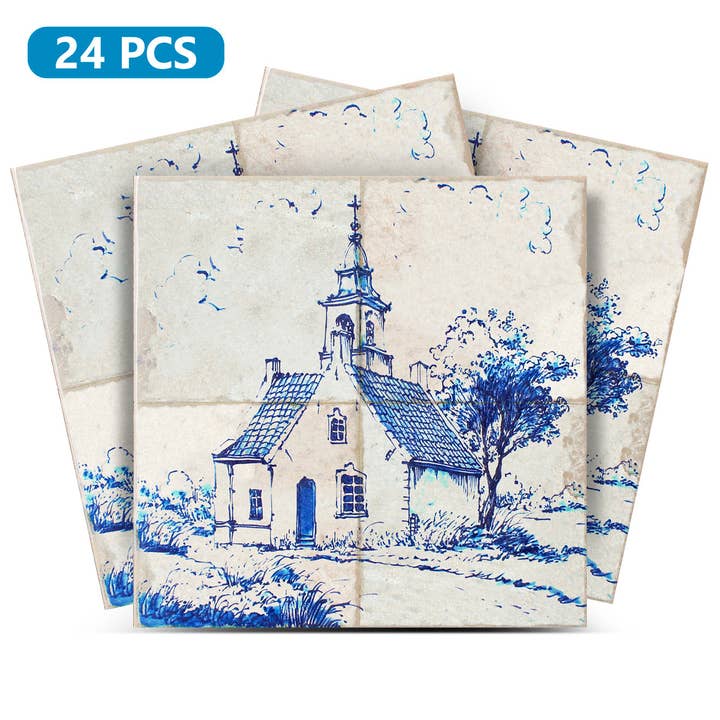 Casa Delft Design Vintage Azul Autocolantes de Azulejos de Descascar e Colar delft lareira Cozinha Tendências de Azulejos - D41 por atacado de Mi Alma LLC