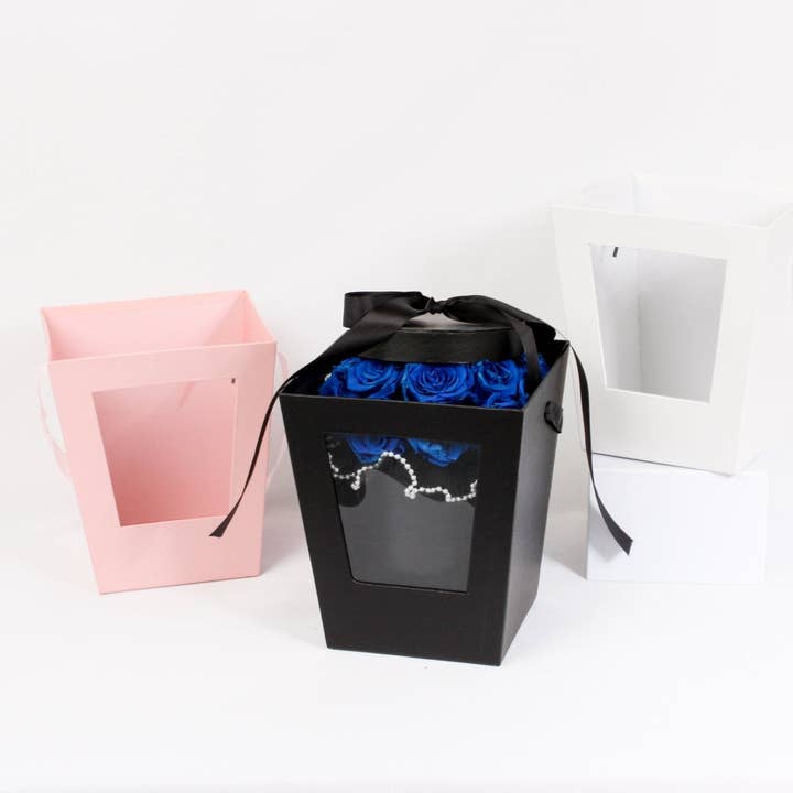 Elegant Design Supply - Wholesale Geschenkdoosje - Stijve draagtas met trapeziumvormig raam en bloemen4