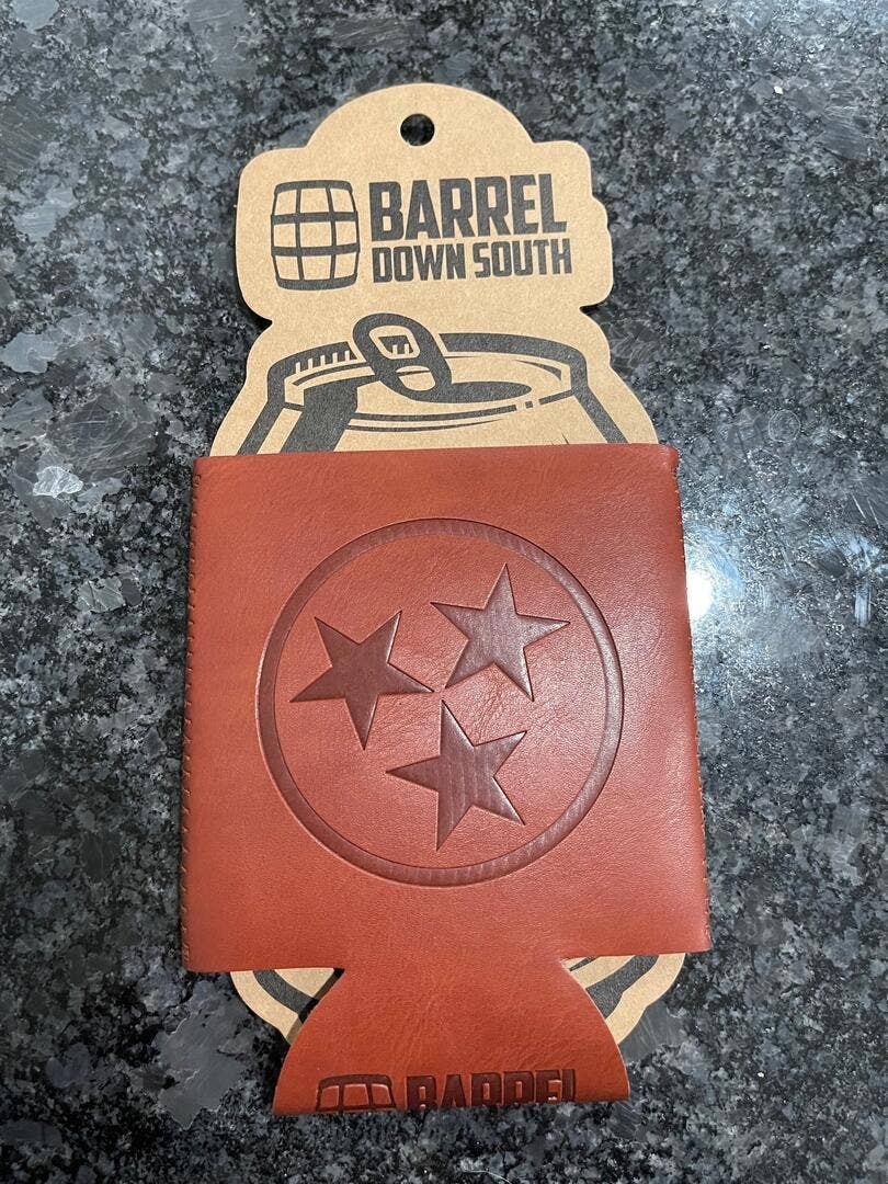 Barrel Down South - Wholesale Drink Huggers & Koozies - Tennessee Tri Star Faux Leather Can Cooler0