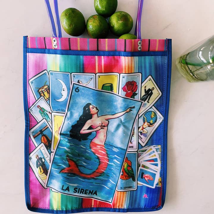 Pura Vida - Venta al por mayor Bolsa de asa- Mujer - Monedero de plástico mexicano Loteria 15 x 12 pulgadas