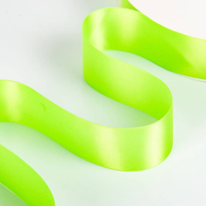 Neon Green 289 Double Faced Satin Ribbon 100-Yard Roll for wholesale by Little Ribbon Shop