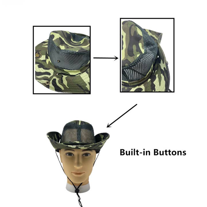 Tsyware - Wholesale Bucket Hat - Men's - Men Camouflage Hats Wide Full Brim Breathable Mesh Design