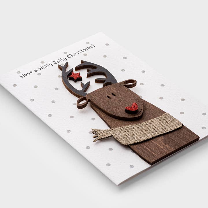 3D Wooden Reindeer Christmas Card – Handmade Holiday Greetin for wholesale by PESKOVOI