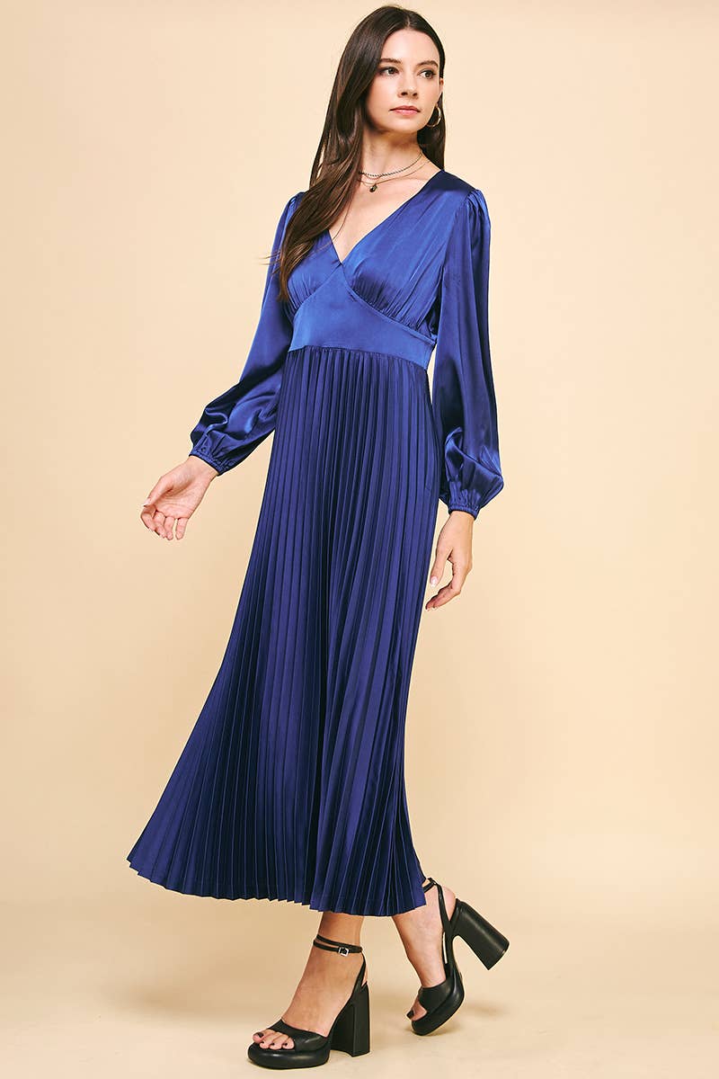 PINCH - Wholesale Dress - Women's - SATIN PLEATED MIDI DERSS - 5335D4