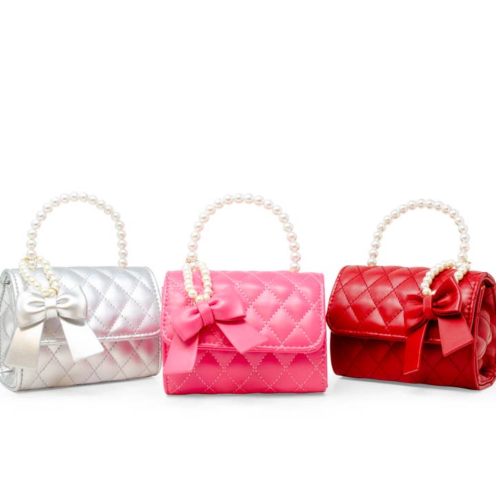 Tiny Treats and ZOMI GEMS - Wholesale Crossbody bag – kids - Quilted Pearl Handle Bow Ribbon Handbag16