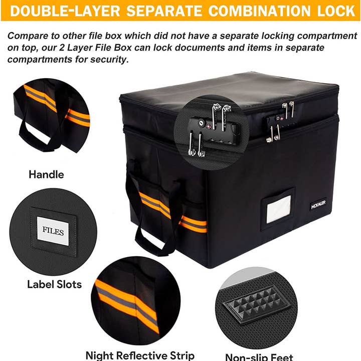 Hometeczone LLC - Wholesale Storage Bin - Fireproof Document Box with Lock, 2 Layer Mult-Pockets2
