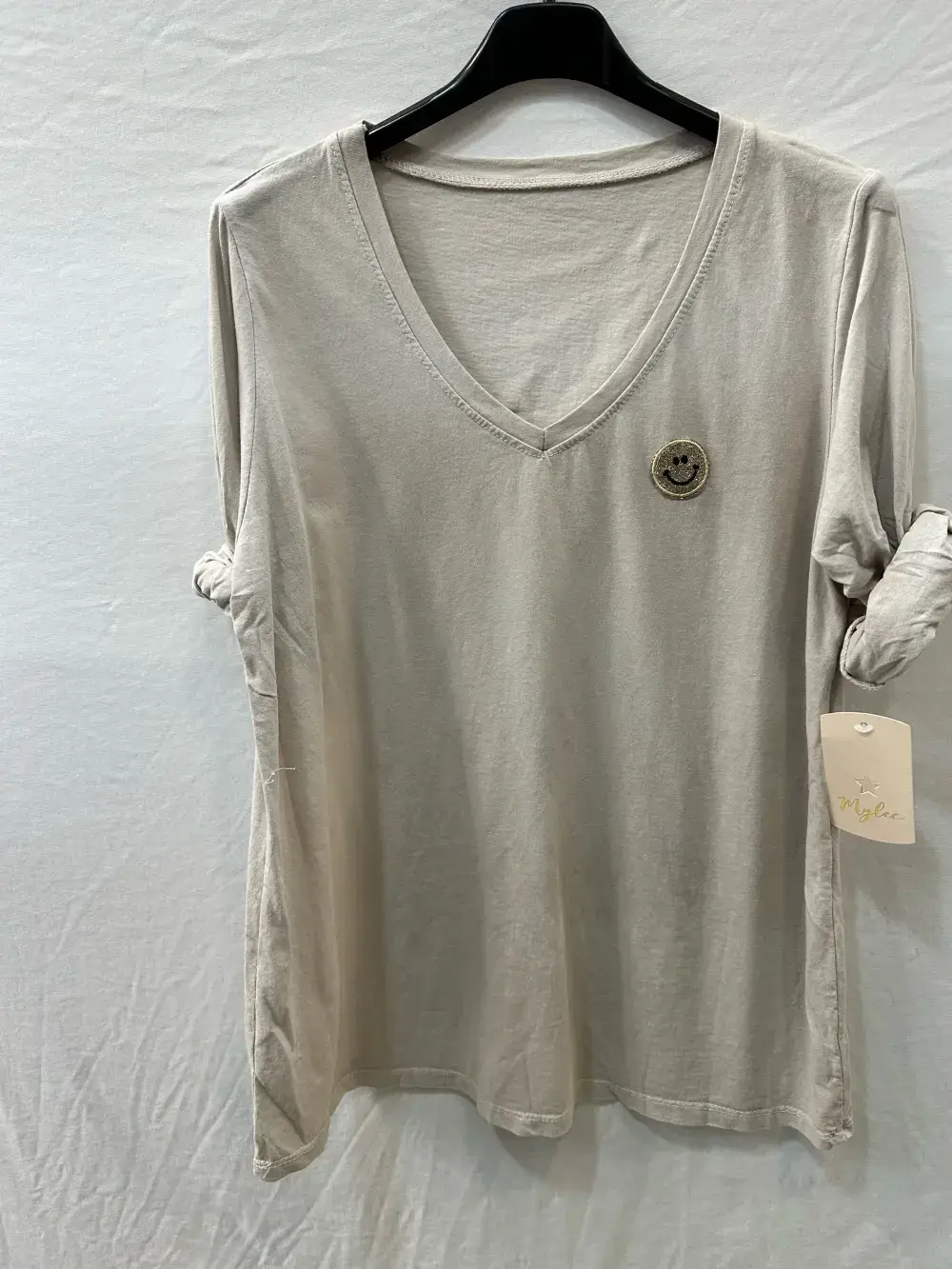 Mimi & Gogo - Vendita all'ingrosso Maglietta - Donna - T-shirt con smiley di paillettes, taglia unica 36-429