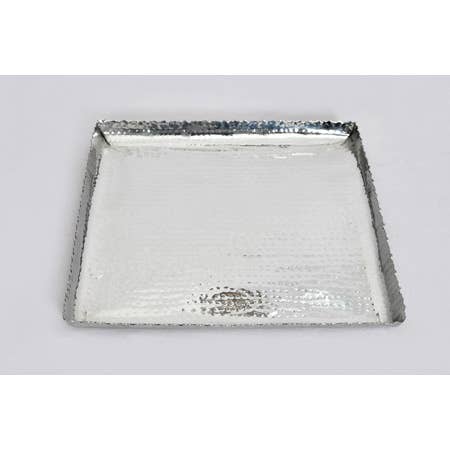 India Handicrafts Inc – Bandeja por atacado – Travessa Quadrada Prateada Martelado - Serverware Casa Elegante4