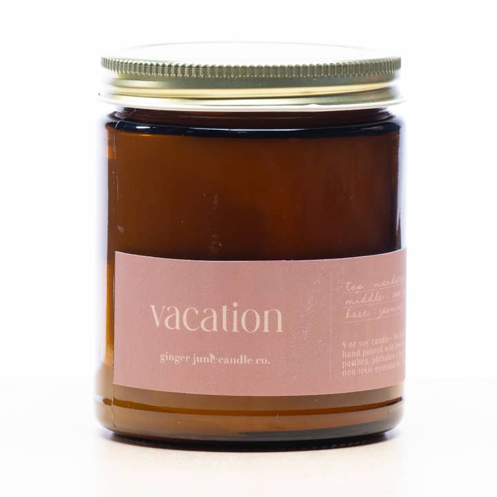 VACATION • collezione minimal • candela di soia da 8 oz per la vendita all'ingrosso da parte di Ginger June Candle Co.