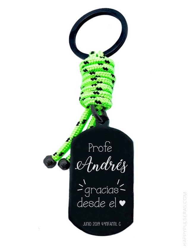 Portachiavi in acciaio NERO con cordoncino rettangolare con dedica. per la vendita all'ingrosso da parte di Happypulseras