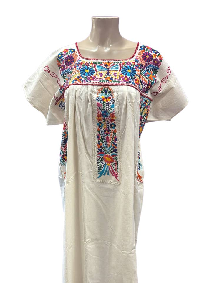 Handgemaakte Lange Cholula Jurk Ivoor voor wholesale door Cielito Lindo