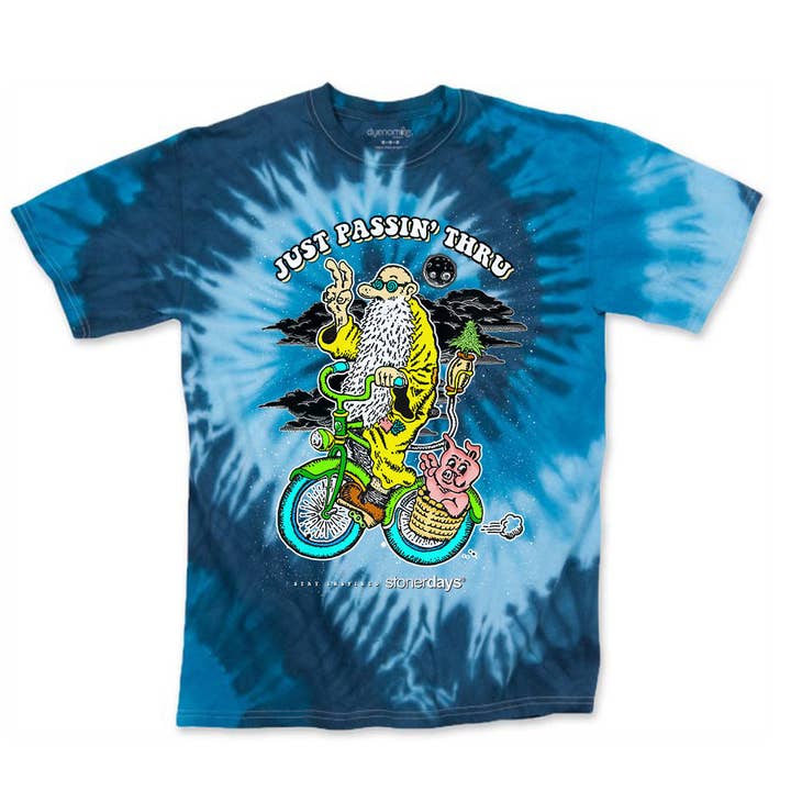 Just Passing Through Blue Tie Dye Tee for wholesale by StonerDays Apparel