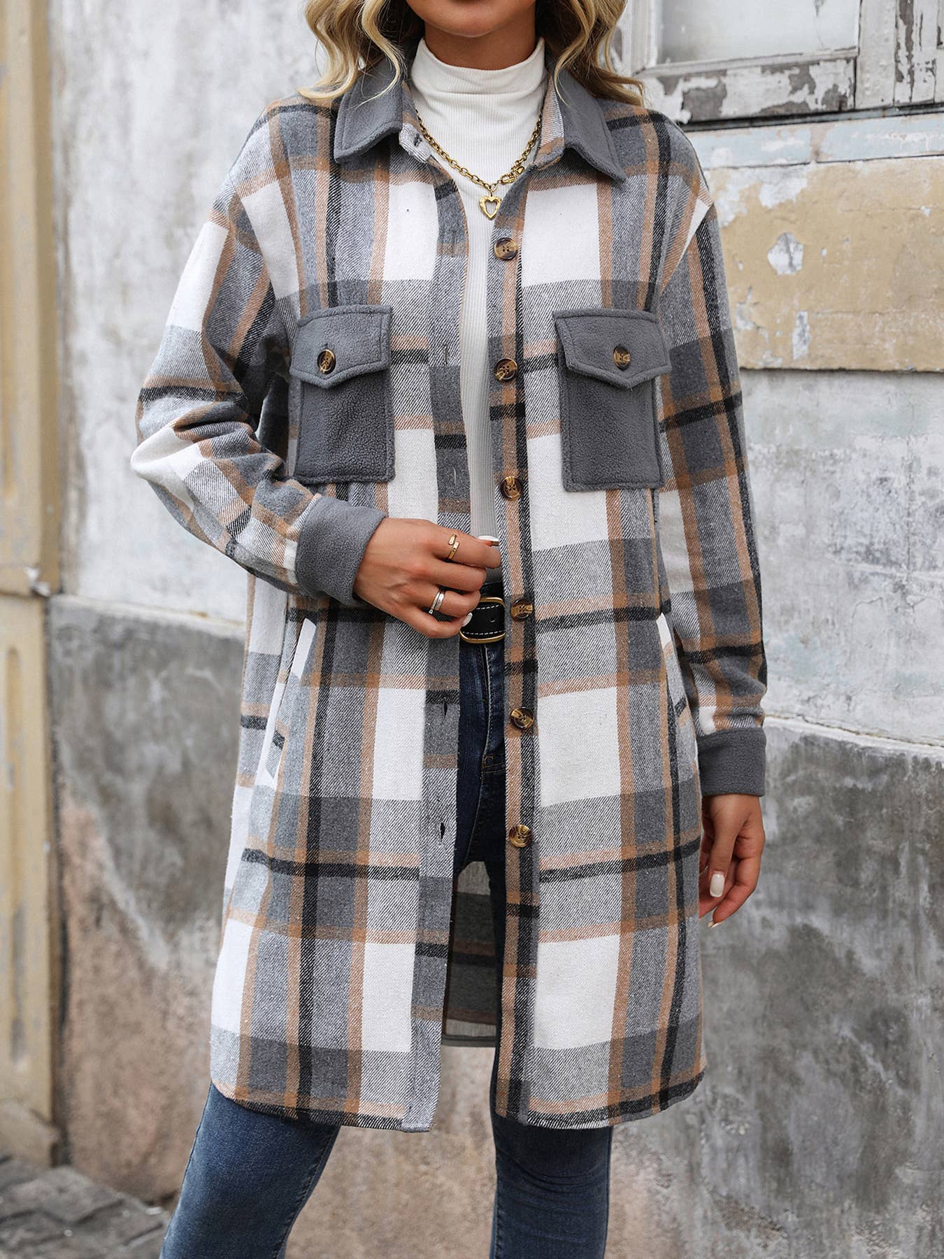 Masyal - Wholesale Shirt Jacket/Shacket - Women's - Autumn and winter retro brushed long plaid shirt jacket3