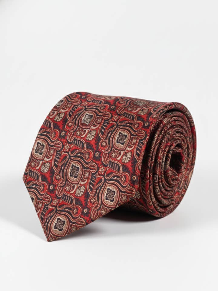 Red Art Silk Tie with Black & Golden Work – Premium Elegant for wholesale by Masculine Moda