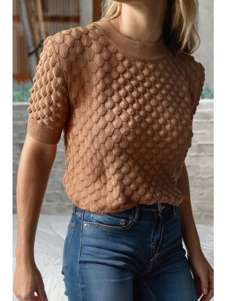 Little Daisy Closet - Wholesale Knit Sweater - Women's - LDC Textured Knit Ribbed High Neck Short Sleeve Sweater2
