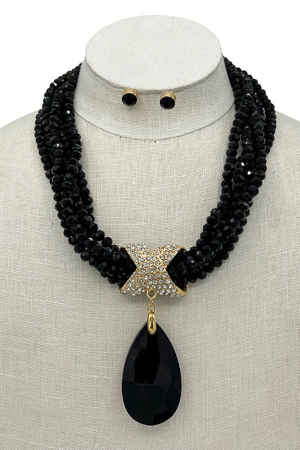 Andrea Bijoux - Wholesale Jewelry Set - Multi Glass Bead Teardrop Pendant Necklace Set0