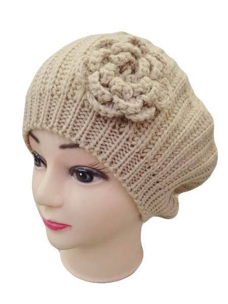 New Braided Knit Beret Hat with Flower for wholesale by Cap Zone