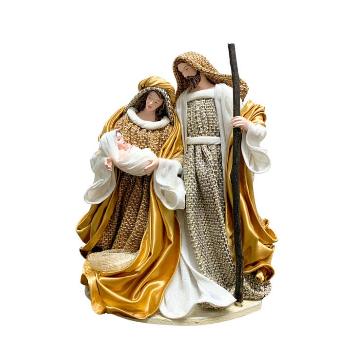 GOLD CREAM FABRIC HOLY FAMILY 9.25" for wholesale by David Christopher's Collection