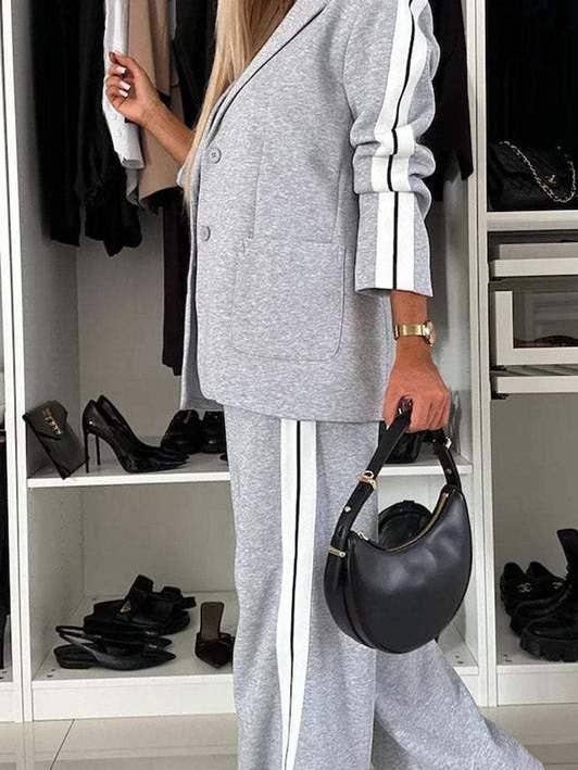 Two-Piece Blazer & Stripe Trim Pants Set for wholesale by Flarix