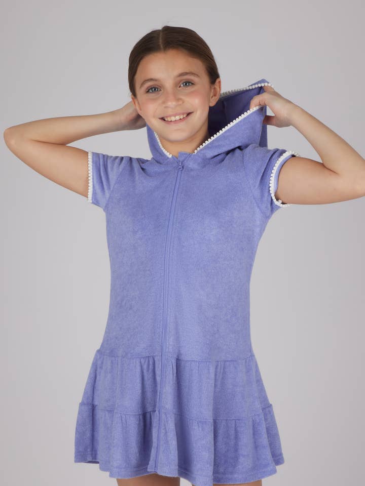 Girls Towel Terry Zip Up Cover-up with Pompom for wholesale by 90 Degree by Reflex & Yogalicious