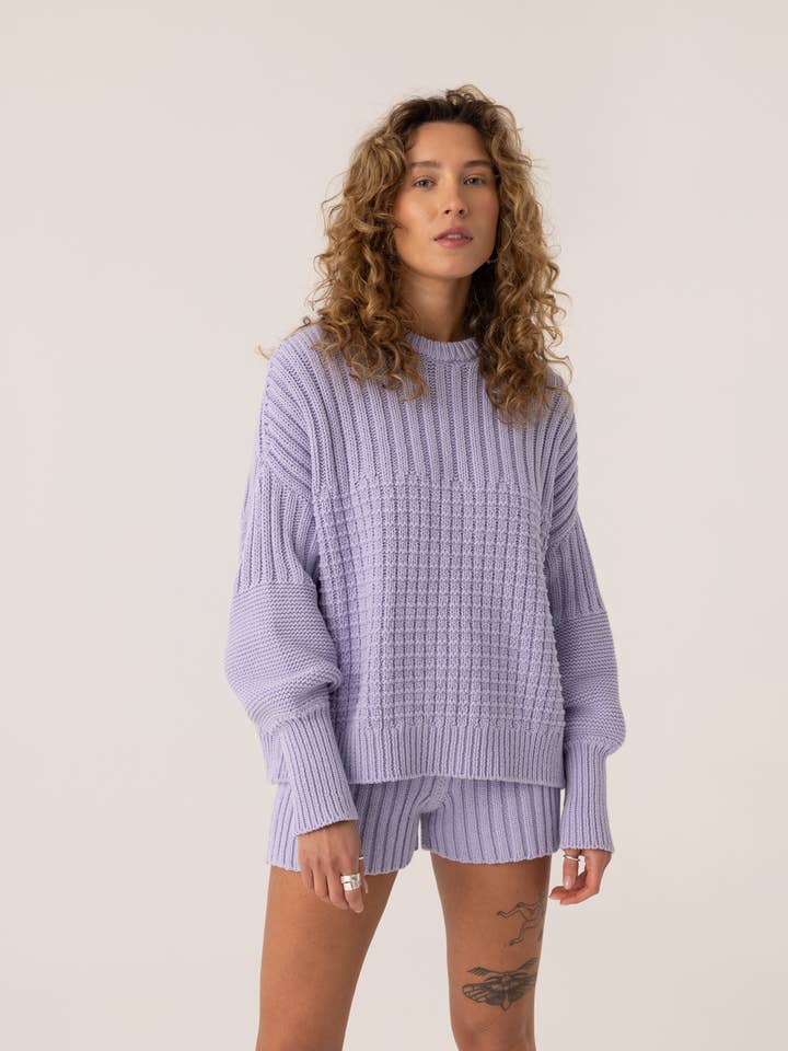 Delčia Sweater: 100% Cotton Lilac Sweater  for wholesale by The Knotty Ones