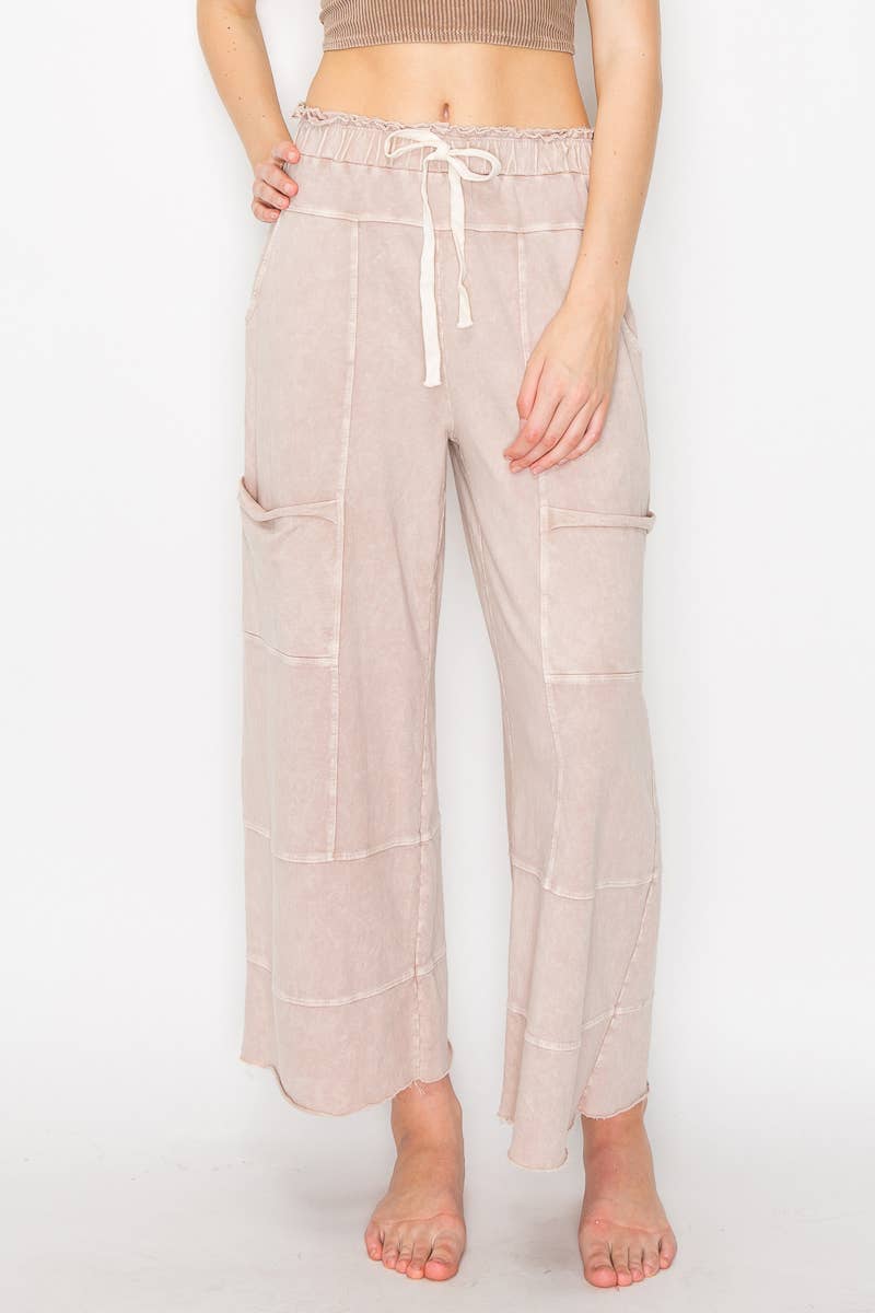 J.Her - Wholesale Pants - Women's - BEST Mineral Wash Wide leg Cropped pants HP552432