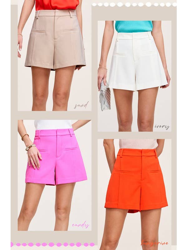 La Miel - Wholesale Shorts – Women’s - HCP4223-Basic High Waisted Dressy Formal A-Line Shorts19