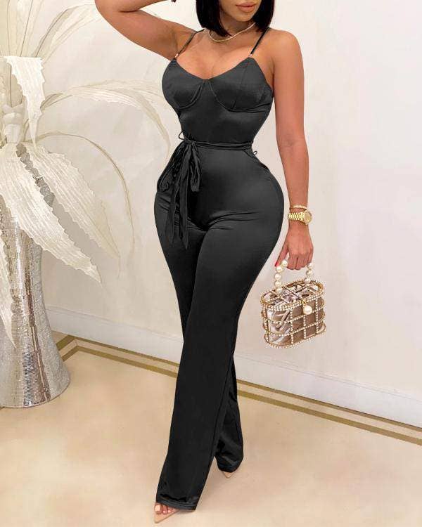 Flarix - Wholesale Jumpsuit - Women's - zipper back straight leg belted cami jumpsuit2