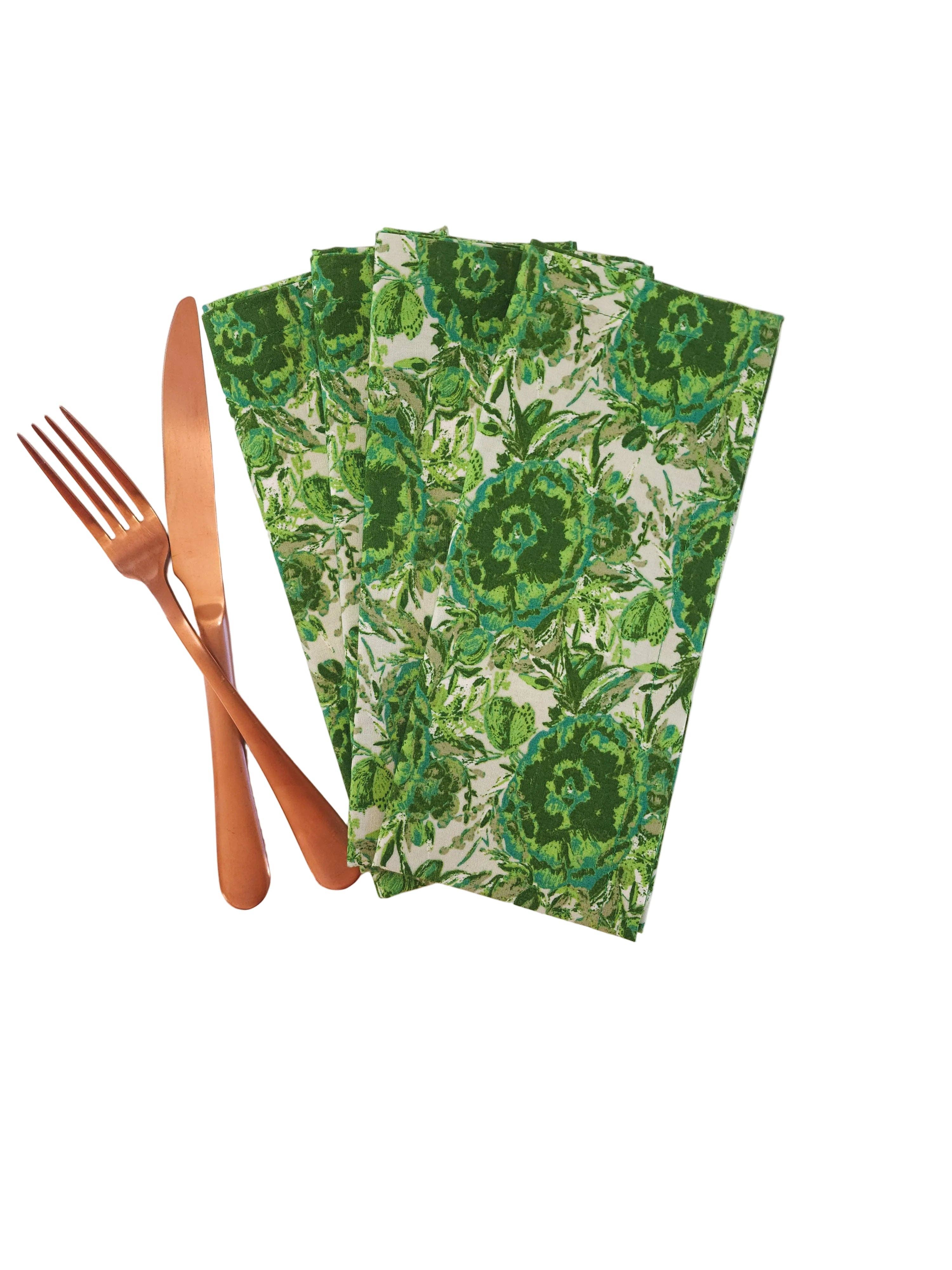 90 West Linen Co. - Wholesale Dinner & Cloth Napkin - Maximalist Green Floral Cloth Napkins, Set of 412