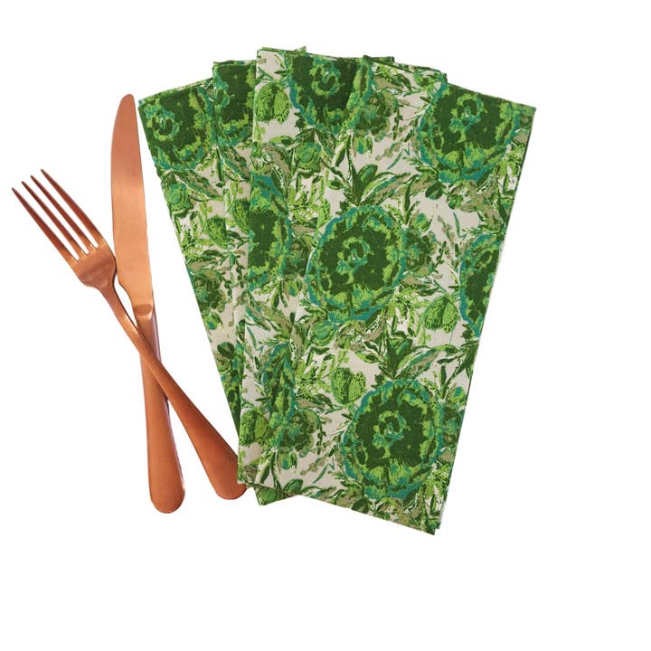90 West Linen Co. - Wholesale Dinner & Cloth Napkin - Maximalist Green Floral Cloth Napkins, Set of 412