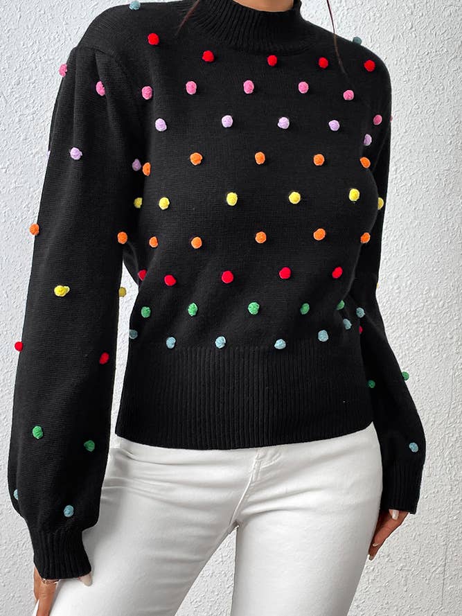 UNISHE - Wholesale Knit Sweater - Women's - Colorful Pom Knit Puff Sweater MY00695