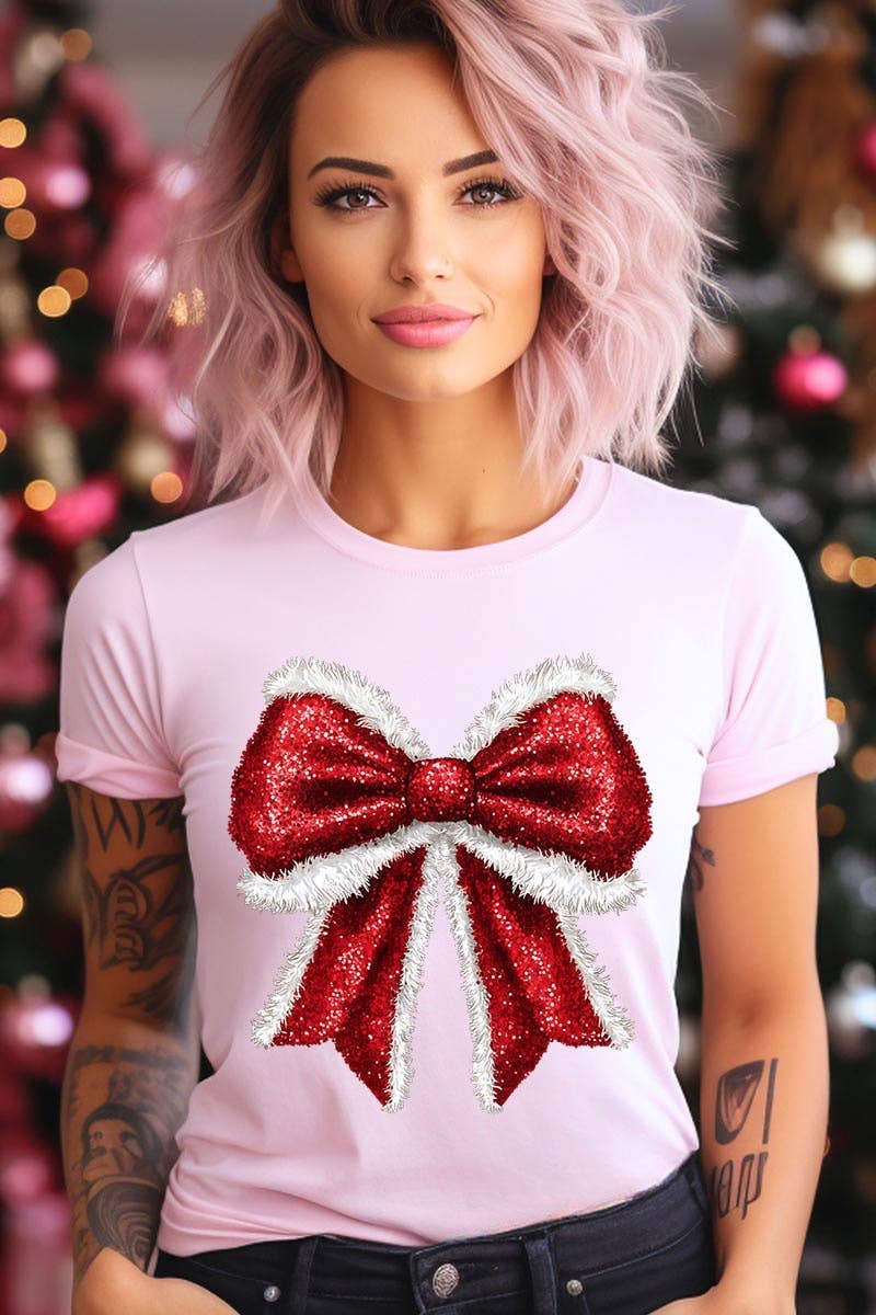 COLORBEAR – wholesale T-shirt (graphic) – women's – Christmas Santa Bow Graphic Tee13