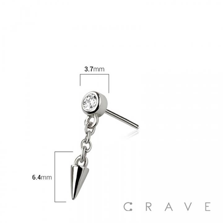 CRAVE BODY JEWELRY - Wholesale Stud/post earrings - 316L SURGICAL STEEL THREADLESS PUSH IN DANGLE SPIKE ROUND CZ1