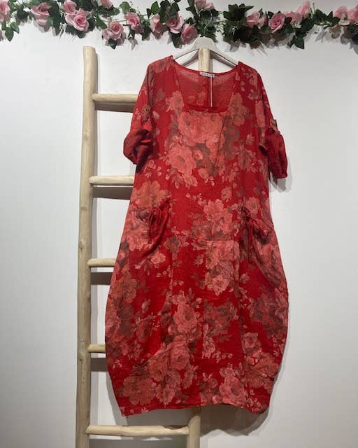 la maison des fibres naturelles – Großhandel Kleid – Damen – Leinenkleid mit floralem Muster, 100 % Leinen, Modell 679675