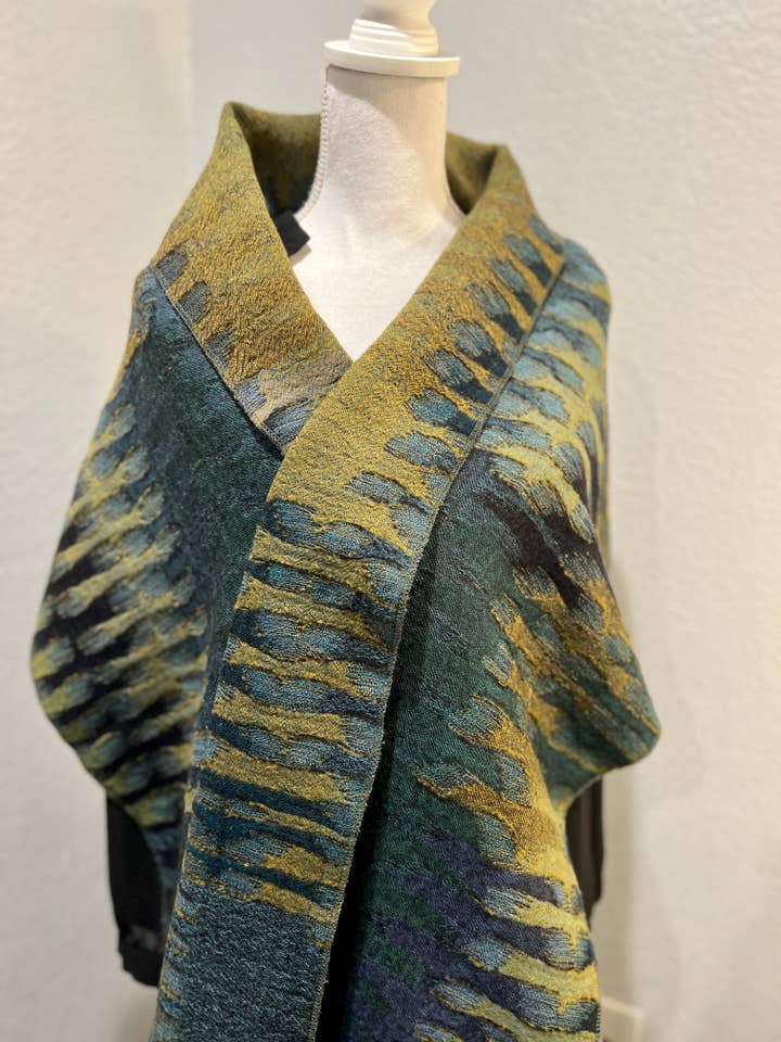 Reversible Boiled MerinoWool Shawl/Poncho/Wrap Morocco Green for wholesale by In Style Scarves