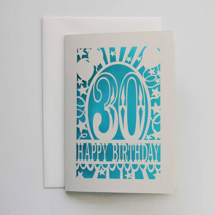 Carte découpée au laser A6 Big Birthday Age 30 ans pour la vente par pogofandango