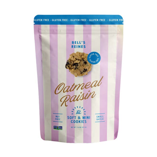 Gluten Free Oatmeal Raisin Soft Gourmet Miniature Cookies for wholesale by Bell’s Reines Gourmet Miniature Cookies