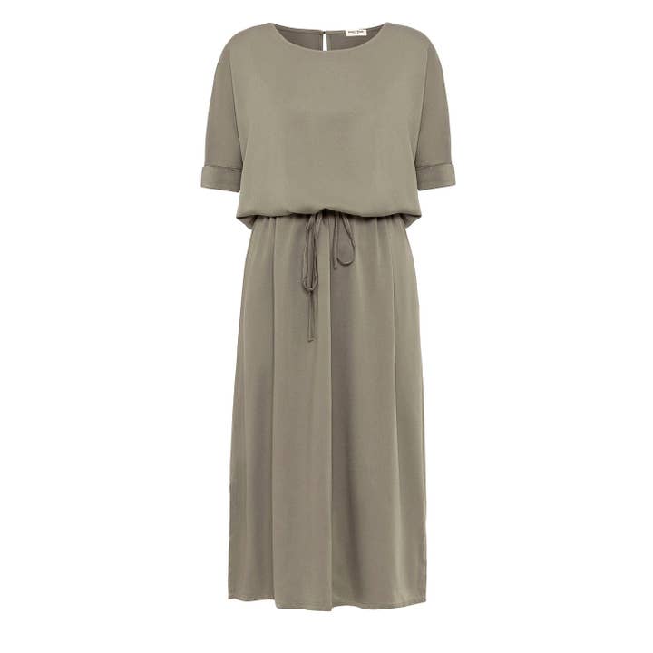 Gathered Detailing Satin Dress In Khaki for wholesale by anou anou