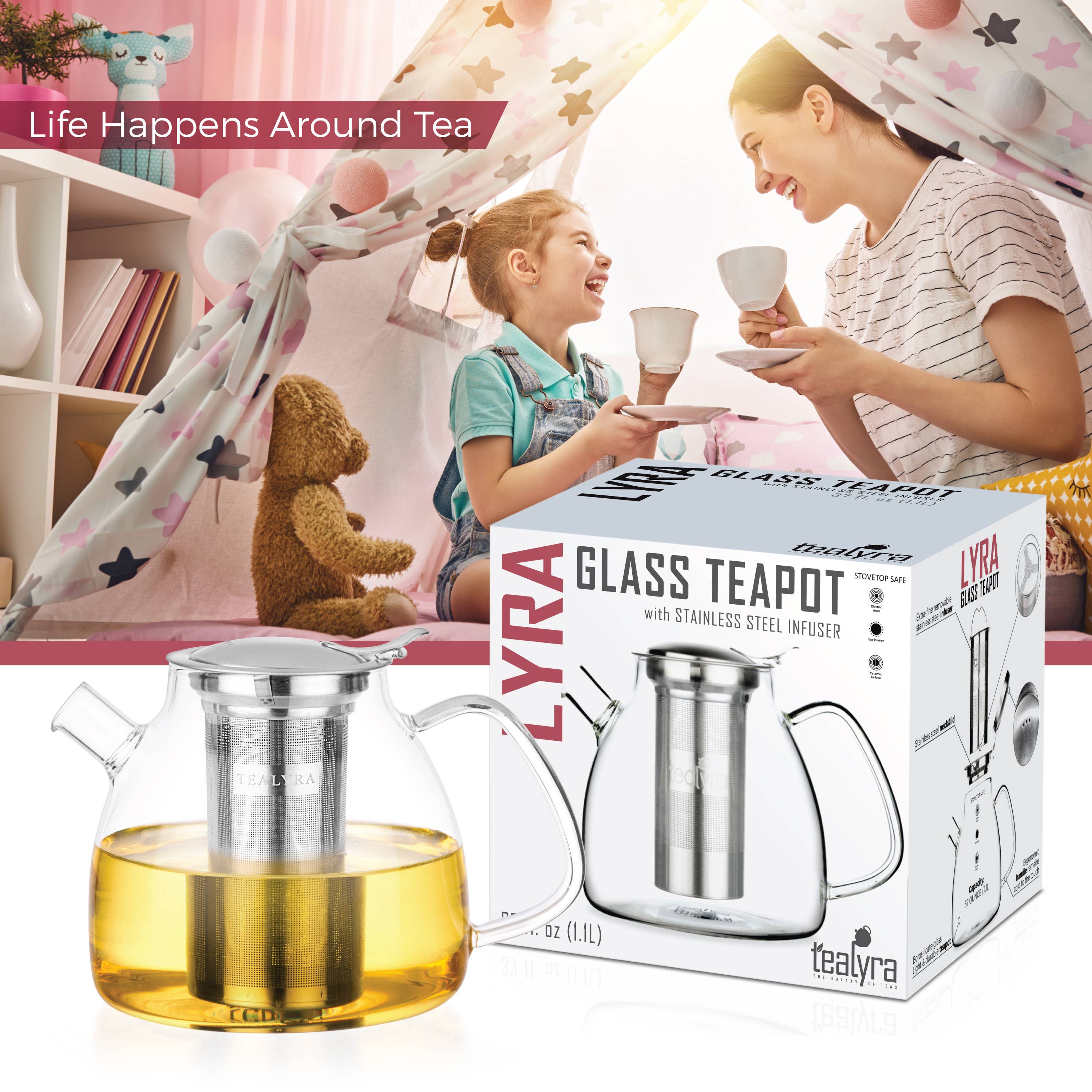 TEALYRA / LUXBE - Vente Théière - Lyra Théière en verre 37 oz Poêle Top Safe6