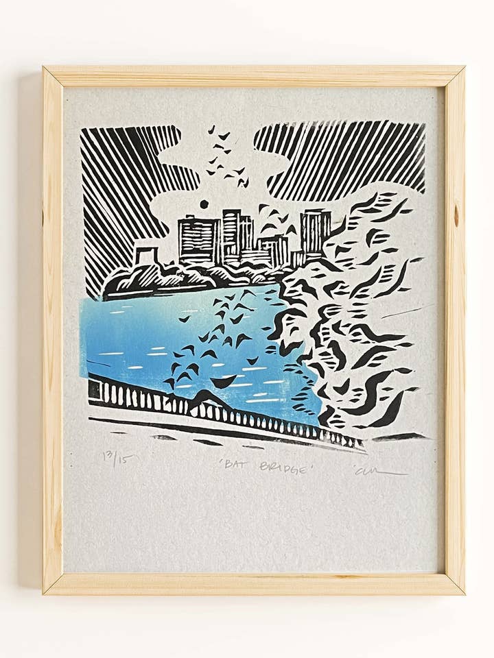 'Bat Bridge' Linocut Print for wholesale by Studio Orch