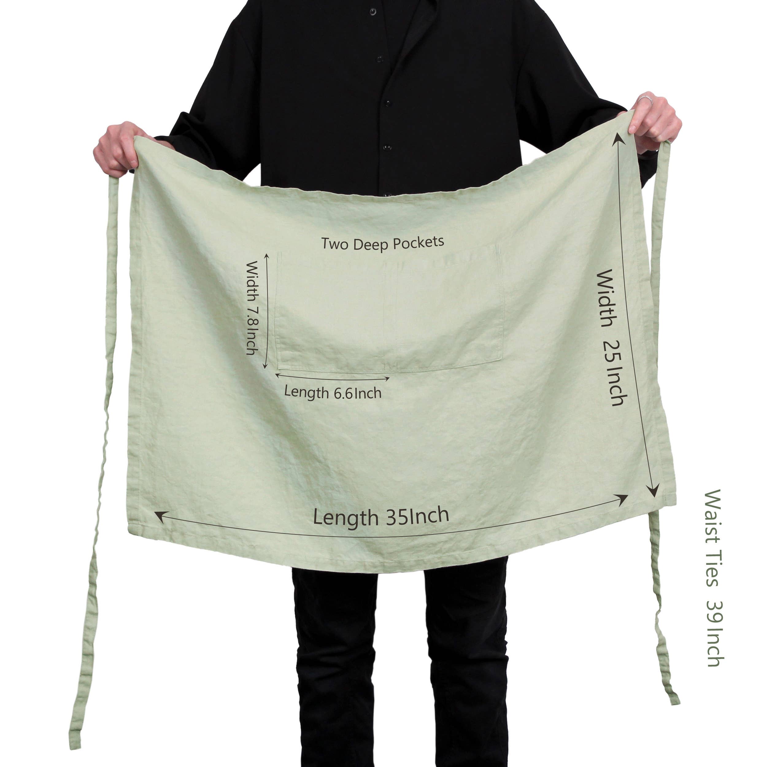 Triton Linen - Vente Tabliers - Tablier Bistro en Lin avec Poches 25 x 35 Pouces - Sauge3