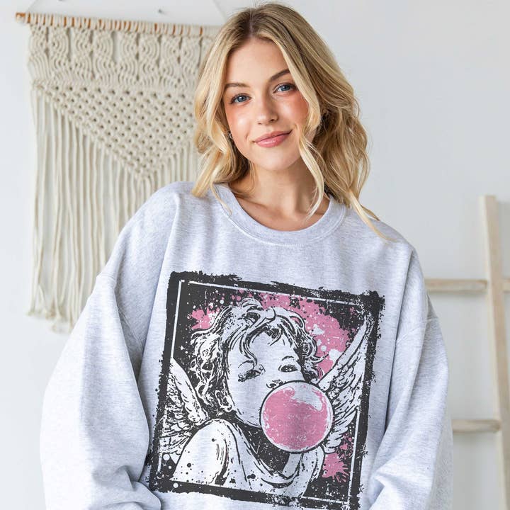 BUBBLEGUM CUPID Oversized Graphic Sweatshirt for wholesale by BLUME & CO.