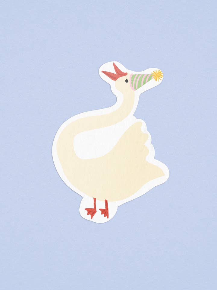 Autocollant illustré de chapeau de fête d'oie farfelue pour la vente par One & Only Paper