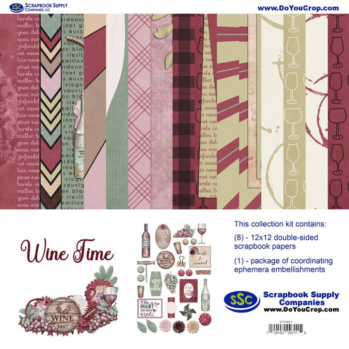 Wine Time 12 x 12 Scrapbook Paper & Embellishment Kit by SSC Designs - 3 Kits for wholesale by SSC Wholesale